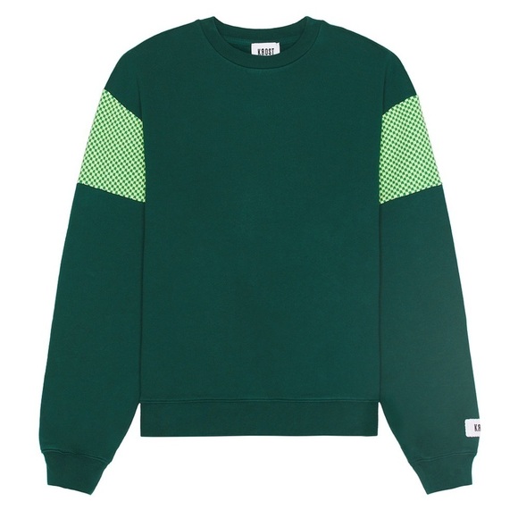 NWT Krost Chevron Combo Crewneck in Botanical Garden Green Sz S - Picture 1 of 13